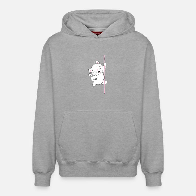 White_cat_is_dancing_on_a_pole - Sweat à capuche unisexe décontracté en coton biologique – de SPREAD - gris chiné