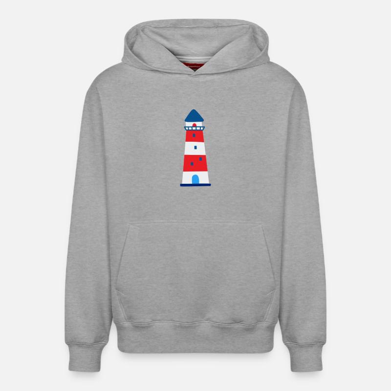 Nautic Design Rayé Phare Illustration - Sweat à capuche unisexe décontracté en coton biologique – de SPREAD - gris chiné