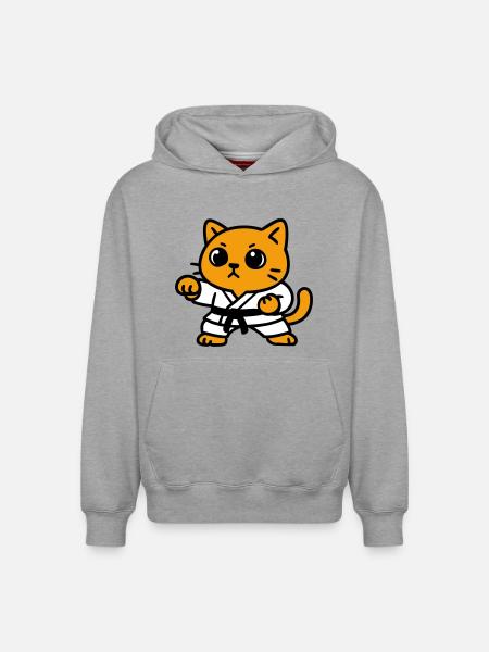 Cat fighter in karate suit - Relaxed Unisex Organic Hoodie – by SPREAD - heather grey