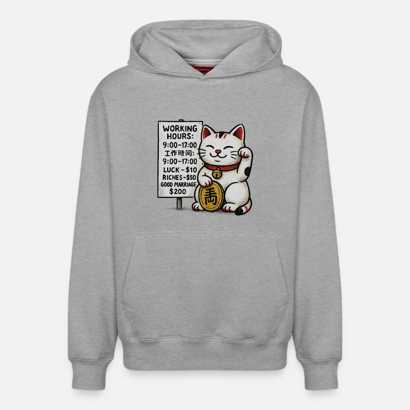 Panneau Lucky Cat Fortune - Sweat à capuche unisexe décontracté en coton biologique – de SPREAD - gris chiné