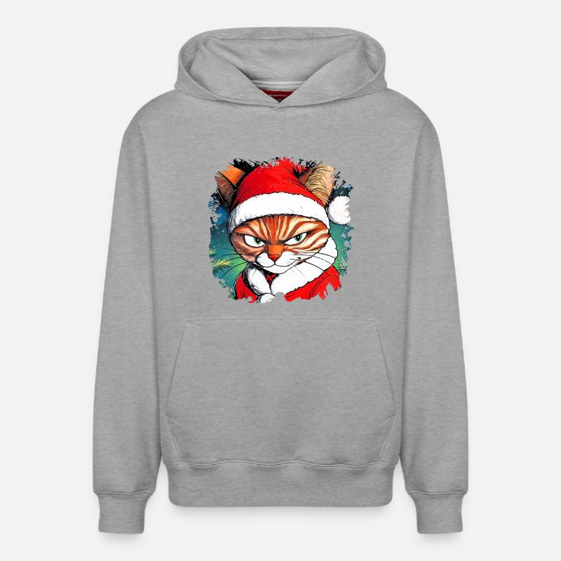 Chat de Noël - Sweat à capuche unisexe décontracté en coton biologique – de SPREAD - gris chiné