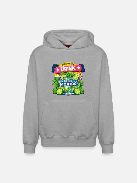 Save the water, drink Mojitos - Relaxed Unisex Organic Hoodie – by SPREAD - heather grey