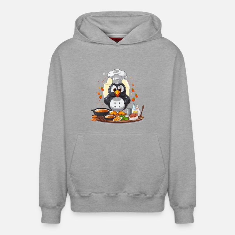 Kitchen Penguin Chef Design - Sweat à capuche unisexe décontracté en coton biologique – de SPREAD - gris chiné