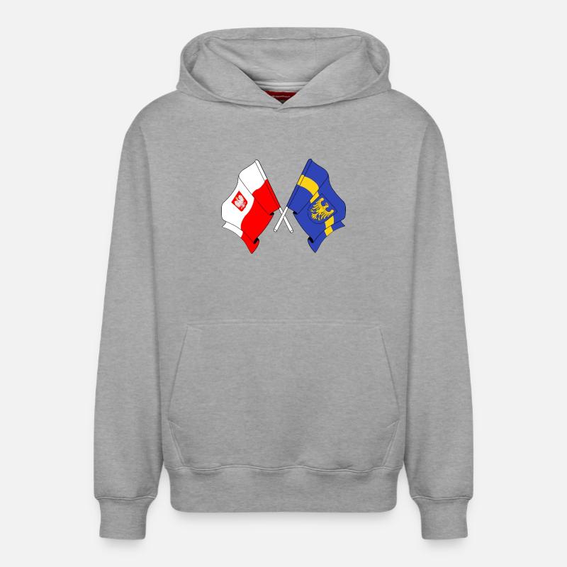 Drapeau Pologne Silésie - Sweat à capuche unisexe décontracté en coton biologique – de SPREAD - gris chiné