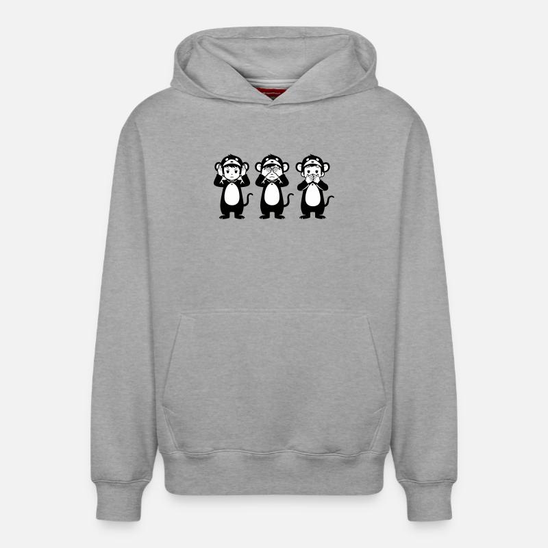 Trois singes - Sweat à capuche unisexe décontracté en coton biologique – de SPREAD - gris chiné