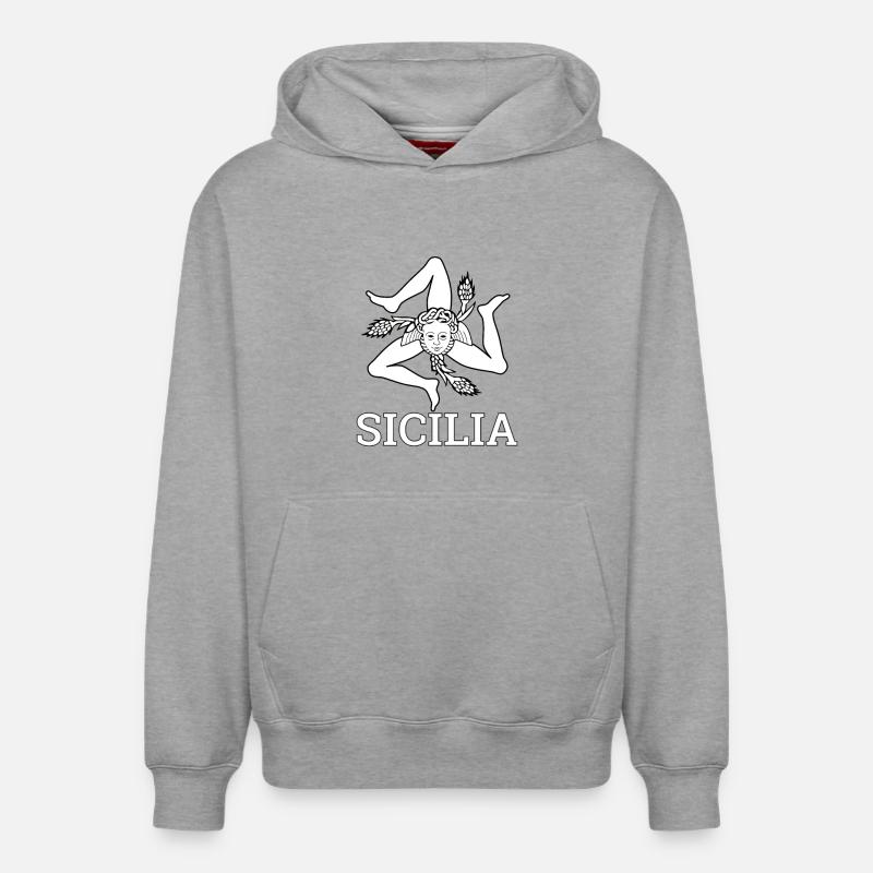 « Drapeau sicilien » - Sicile, Sicilia - Sweat à capuche unisexe décontracté en coton biologique – de SPREAD - gris chiné