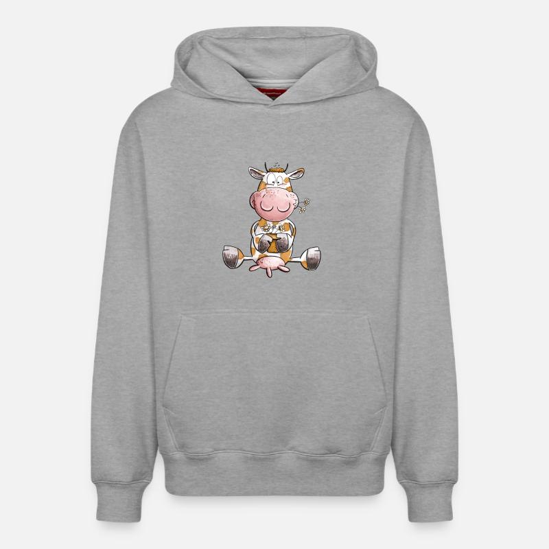 Vache avec des fleurs - Sweat à capuche unisexe décontracté en coton biologique – de SPREAD - gris chiné