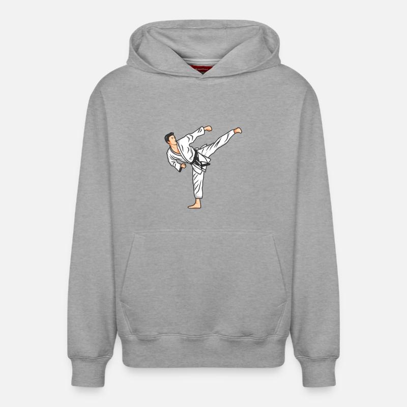 Dessin de karaté - Sweat à capuche unisexe décontracté en coton biologique – de SPREAD - gris chiné