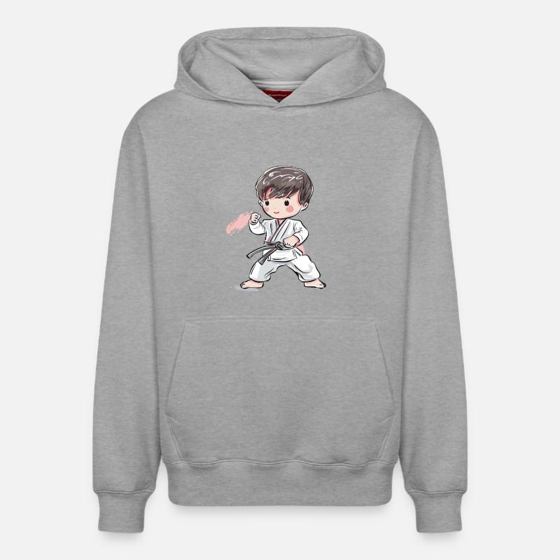 Karate Junge Comic Stil - Relaxed Unisex Organic Hoodie – von SPREAD - Grau meliert