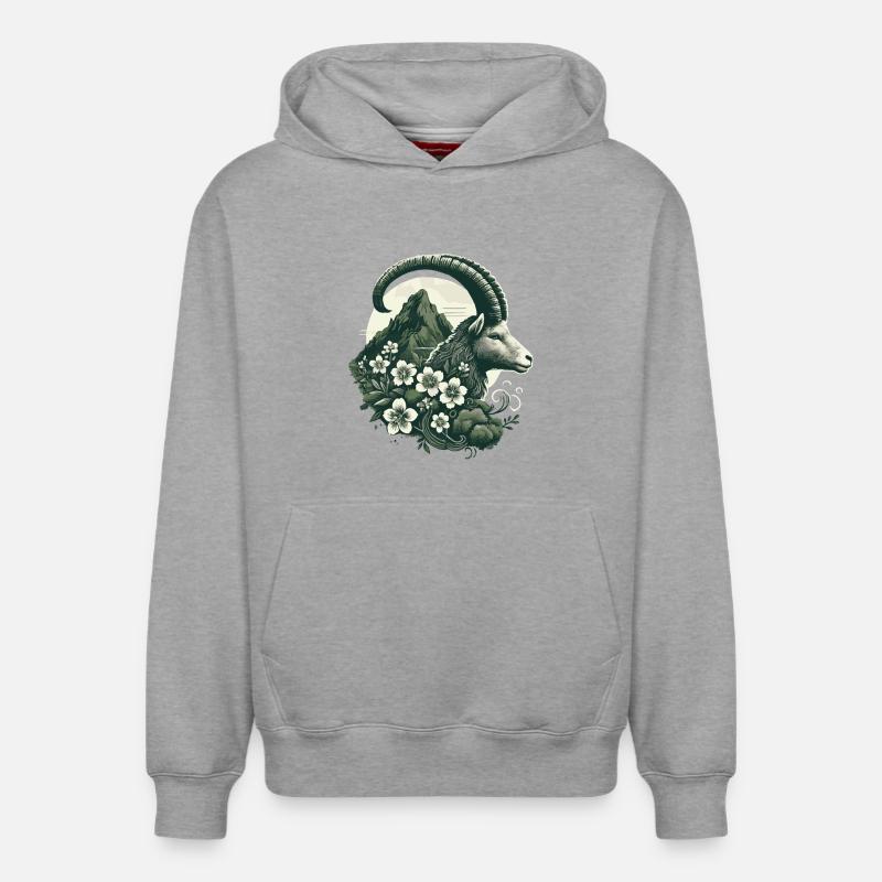 Steinbock Sternzeichen - Bergziege Astrologie - Relaxed Unisex Organic Hoodie – von SPREAD - Grau meliert