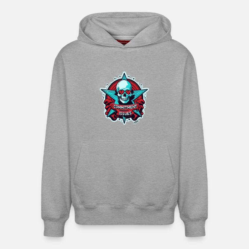 Commitment Issues Skull Badge - Relaxed Unisex Organic Hoodie – by SPREAD - heather grey