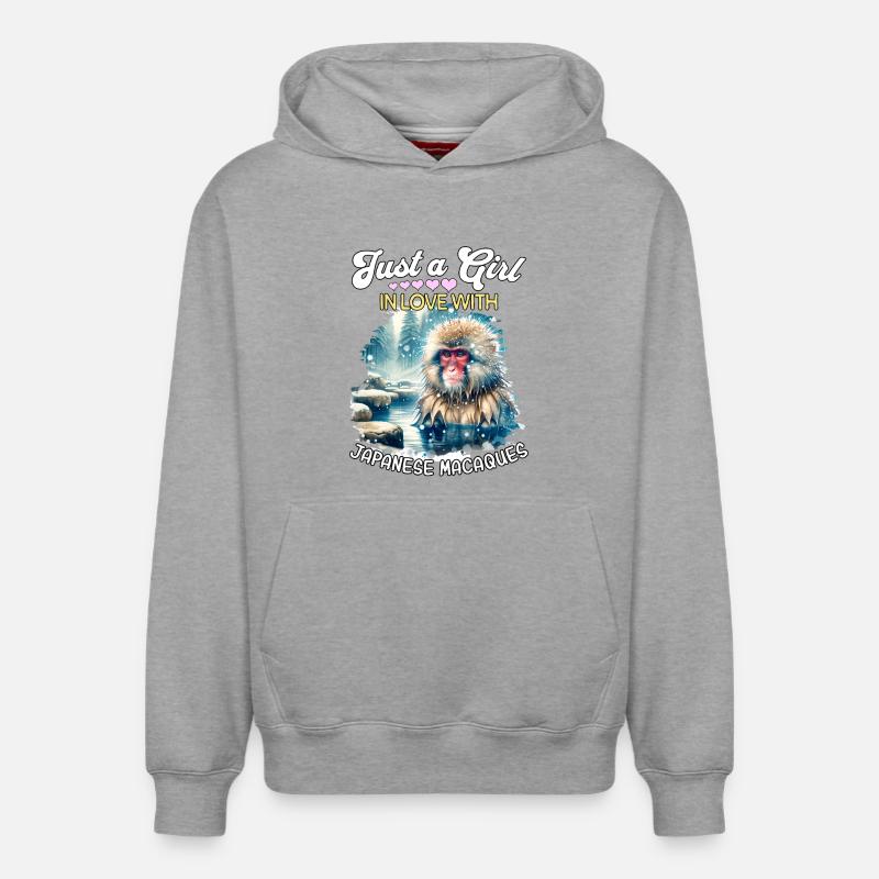 Fille macaque japonaise - Sweat à capuche unisexe décontracté en coton biologique – de SPREAD - gris chiné