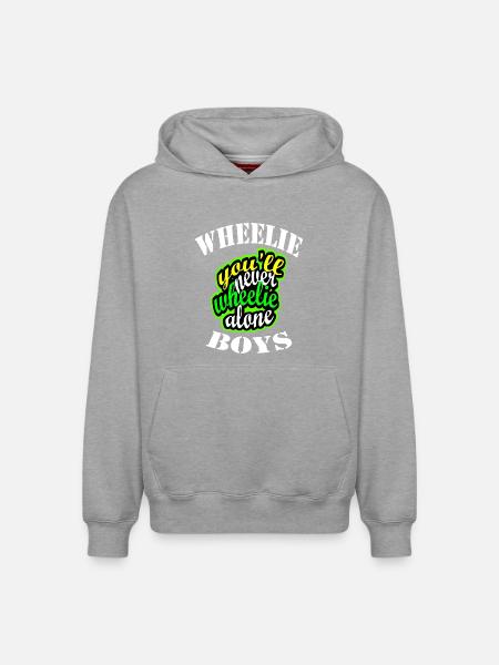 Wheelie Boys - Motorcycle Design - Relaxed Unisex Organic Hoodie – by SPREAD - heather grey