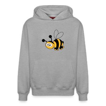 Bee - Bee - Miel - Sweat à capuche unisexe décontracté en coton biologique – de SPREAD - gris chiné - Devant - AI Model Female 172 dark (172cm) & AI Model Male 178 light (178cm)