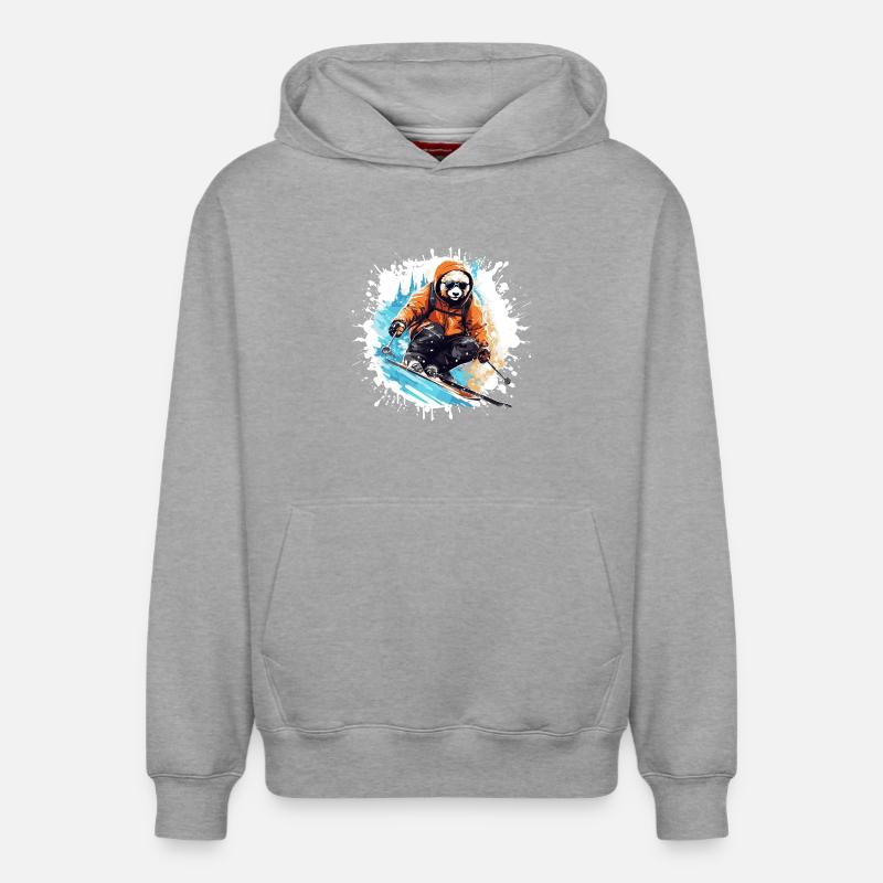 Panda Ski Skiing - Sweat à capuche unisexe décontracté en coton biologique – de SPREAD - gris chiné