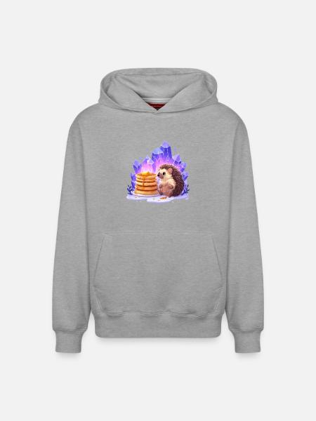 Hedgehog with pancakes and crystals - Relaxed Unisex Organic Hoodie – by SPREAD - heather grey