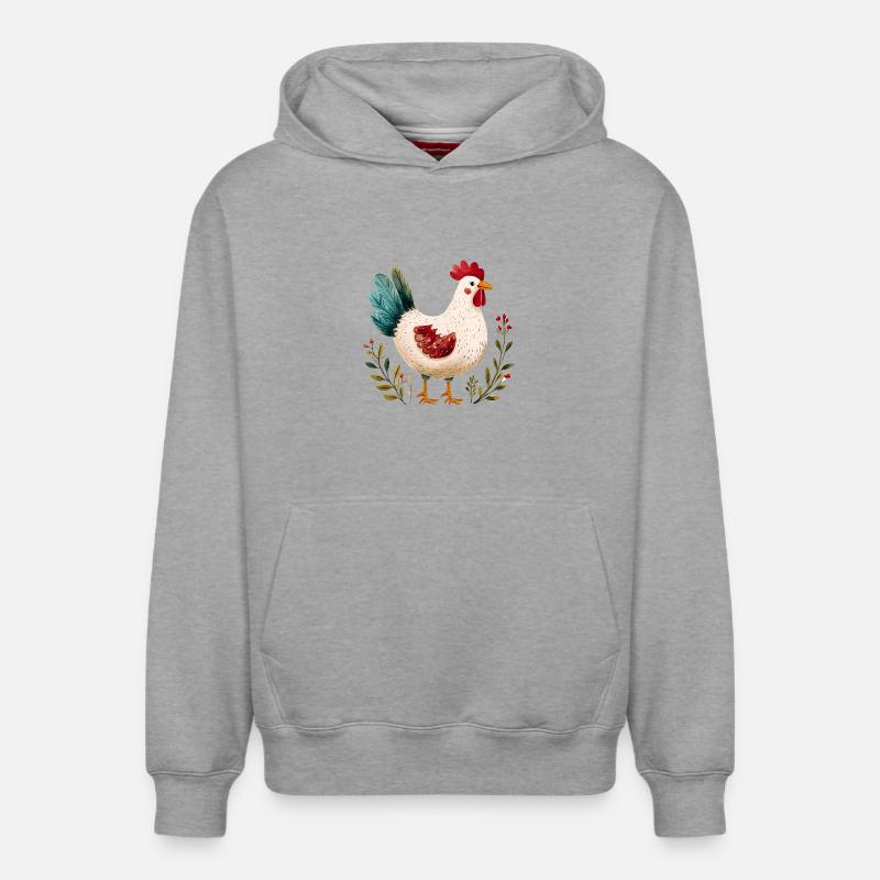 Poulet rustique illustré floral  - Sweat à capuche unisexe décontracté en coton biologique – de SPREAD - gris chiné