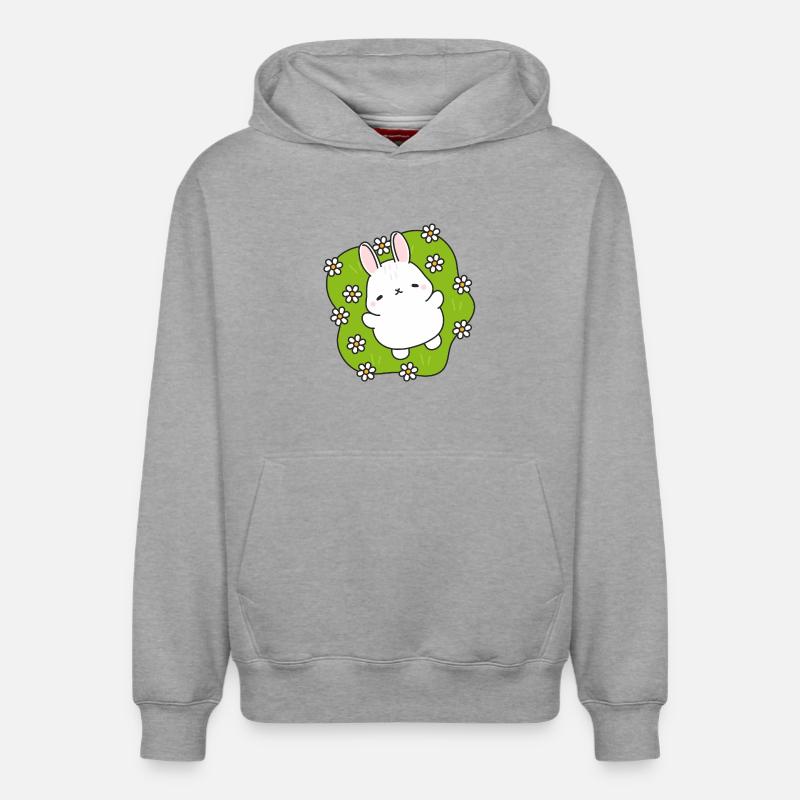 Lapin mignon au jardin fleuri - Sweat à capuche unisexe décontracté en coton biologique – de SPREAD - gris chiné