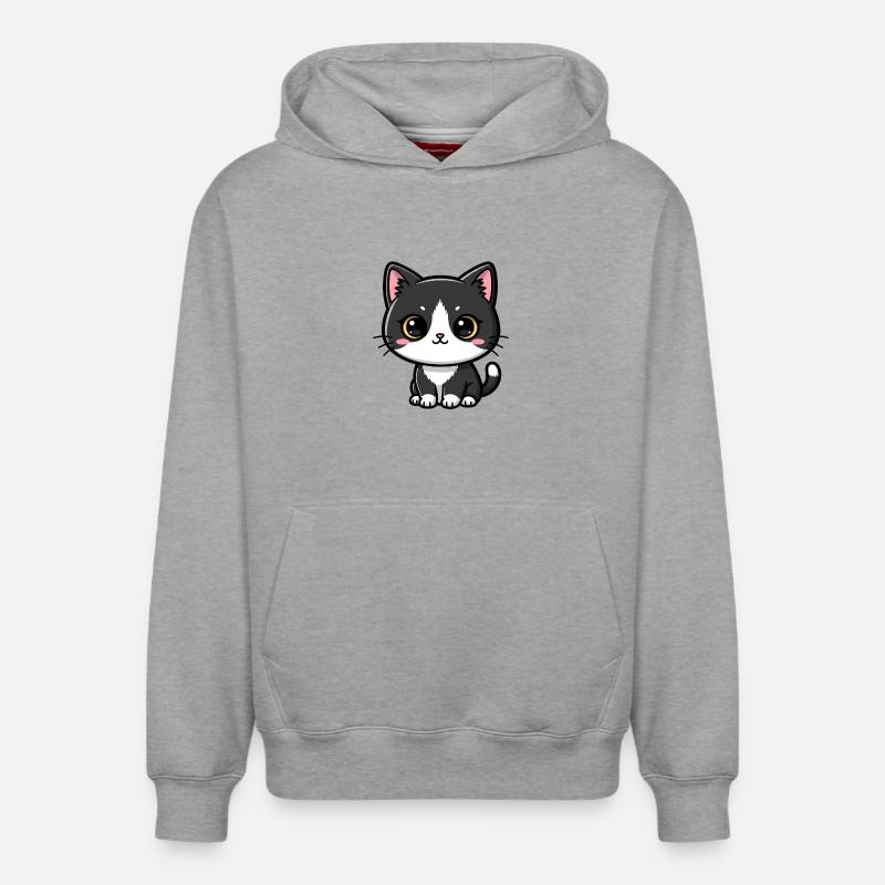 Charme Kawaii Chat Noir-Blanc - Sweat à capuche unisexe décontracté en coton biologique – de SPREAD - gris chiné