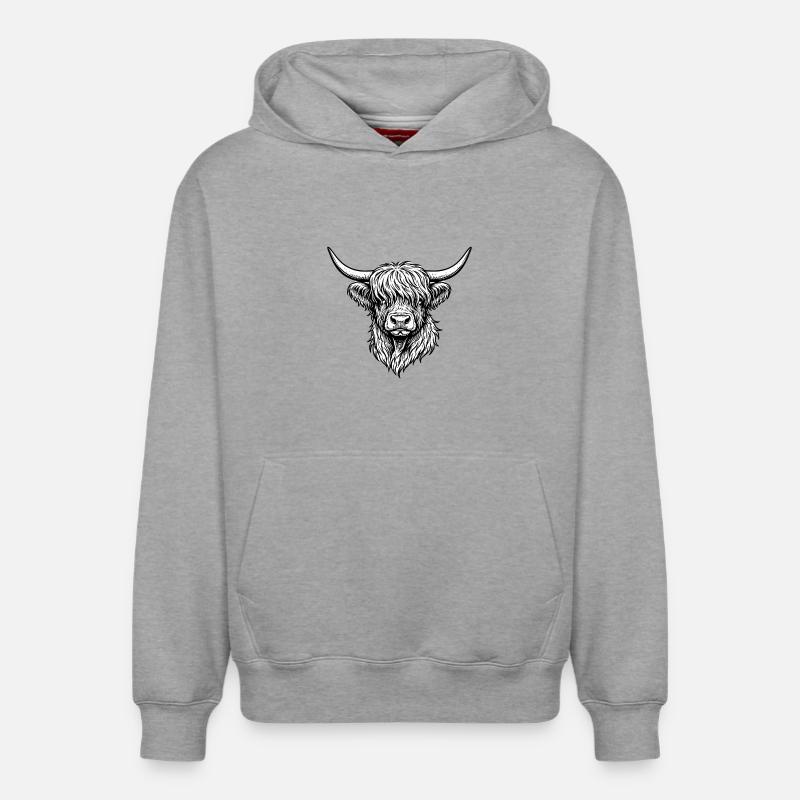 Dessin au trait Highlander monochrome - Sweat à capuche unisexe décontracté en coton biologique – de SPREAD - gris chiné
