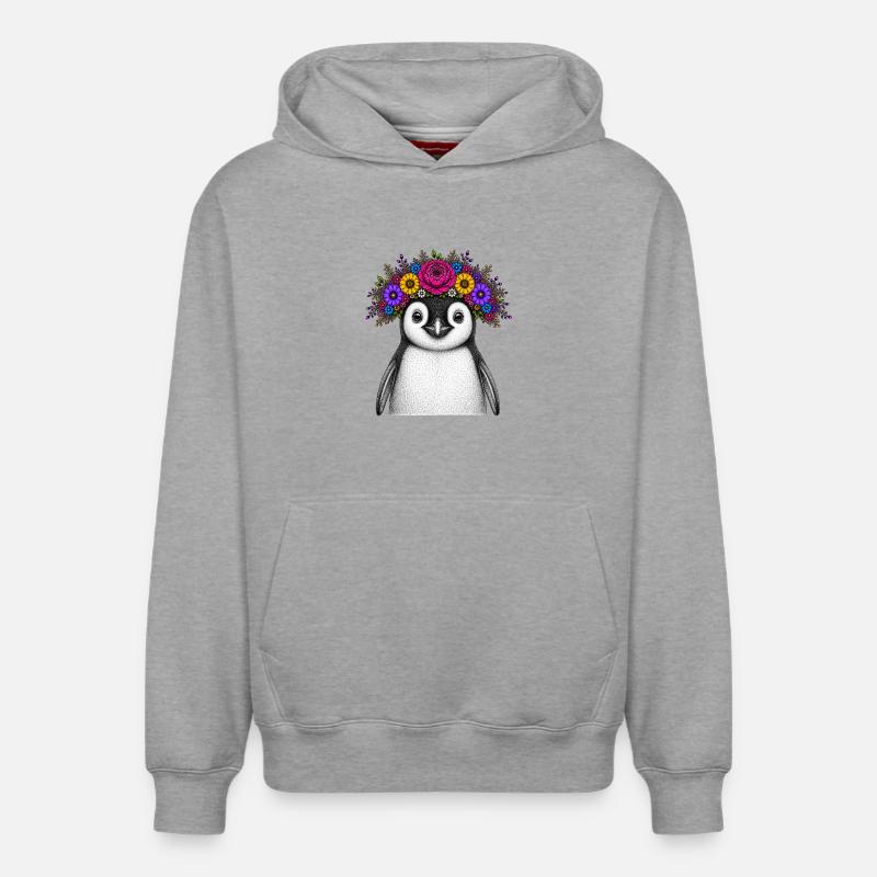 Pingouin avec couronne de fleurs - Sweat à capuche unisexe décontracté en coton biologique – de SPREAD - gris chiné