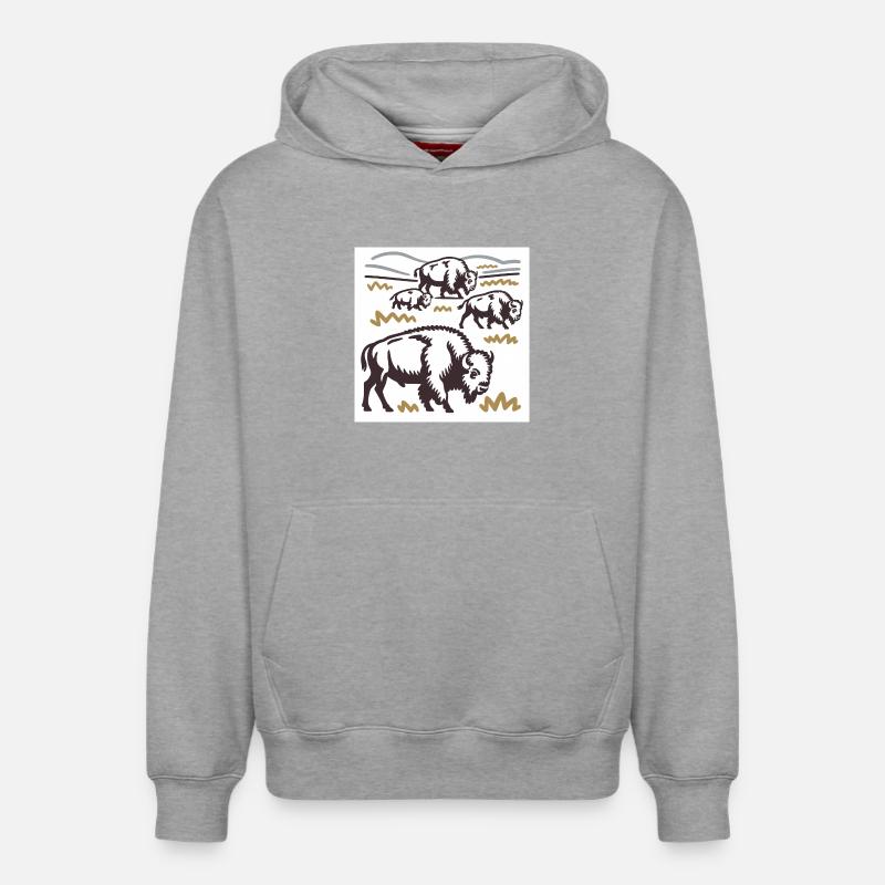 Bisonherde auf der Steppe - Relaxed Unisex Organic Hoodie – von SPREAD - Grau meliert