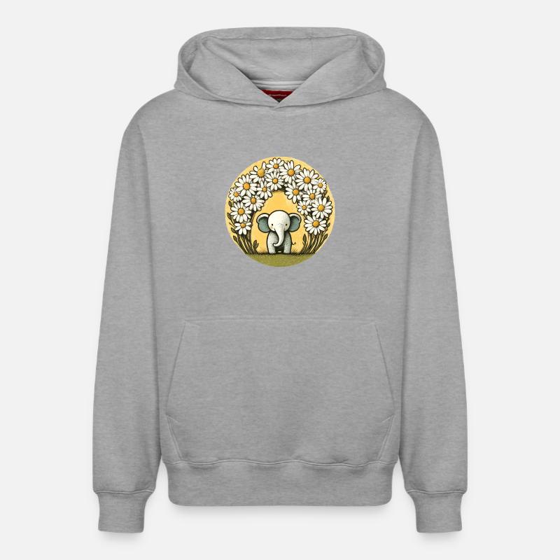 Elefant im Gänseblümchen-Ring - Relaxed Unisex Organic Hoodie – von SPREAD - Grau meliert
