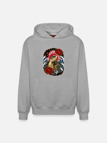 Schildkröte im japanischen Irezumi Stil - Relaxed Unisex Organic Hoodie – von SPREAD - Grau meliert