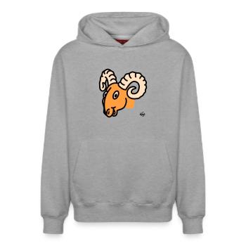 Widder groß - Relaxed Unisex Organic Hoodie – von SPREAD - Grau meliert - Vorne - AI Model Female 172 dark (172cm) & AI Model Male 178 light (178cm)