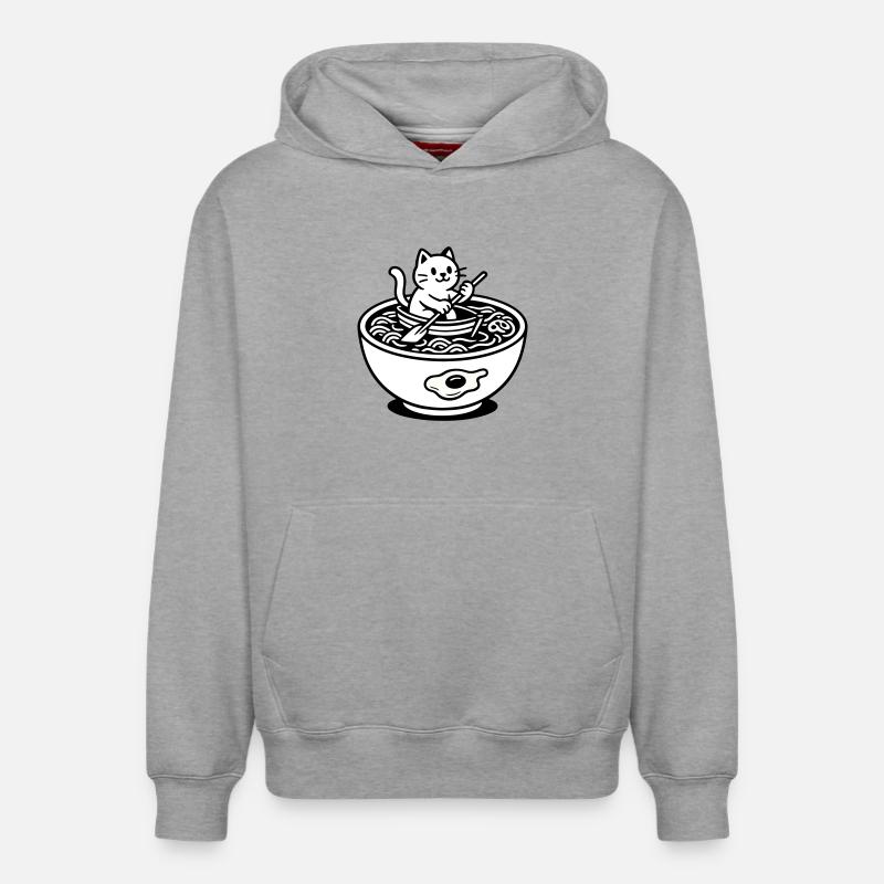 Mignon Noudle Soup Chat - Sweat à capuche unisexe décontracté en coton biologique – de SPREAD - gris chiné
