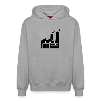 Abstract geometric line art of a factory - Relaxed Unisex Organic Hoodie – by SPREAD - heather grey - Front - AI Model Female 172 dark (172cm) & AI Model Male 178 light (178cm)
