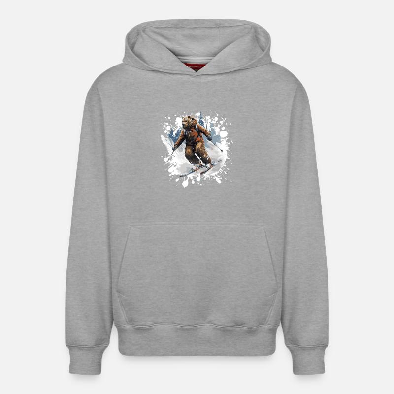 Bear Ski Skiing - Sweat à capuche unisexe décontracté en coton biologique – de SPREAD - gris chiné