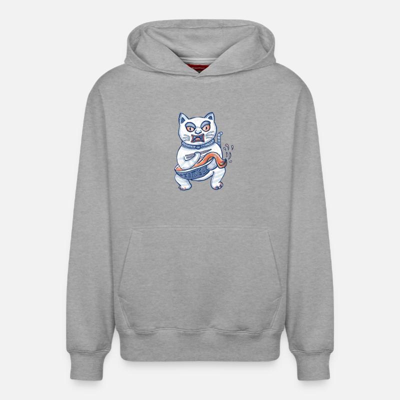 Chat chanceux avec des ramen - Sweat à capuche unisexe décontracté en coton biologique – de SPREAD - gris chiné