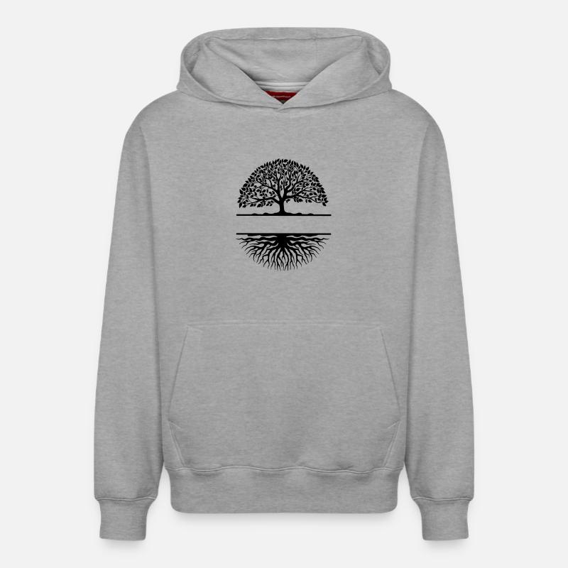 Bannière arbre à racines - Sweat à capuche unisexe décontracté en coton biologique – de SPREAD - gris chiné