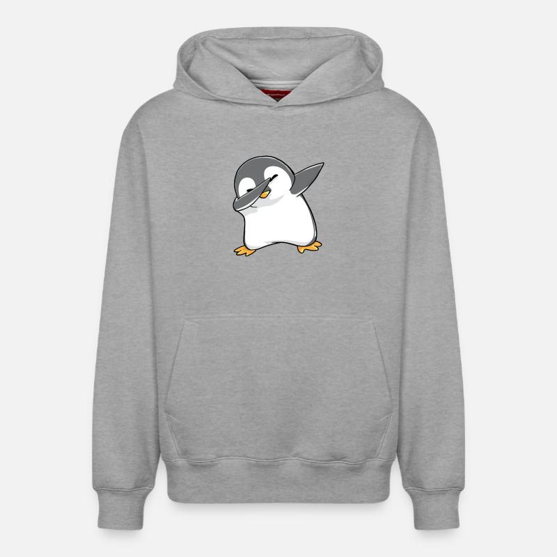 Pingouin Dabbing Kawaii doux - Sweat à capuche unisexe décontracté en coton biologique – de SPREAD - gris chiné