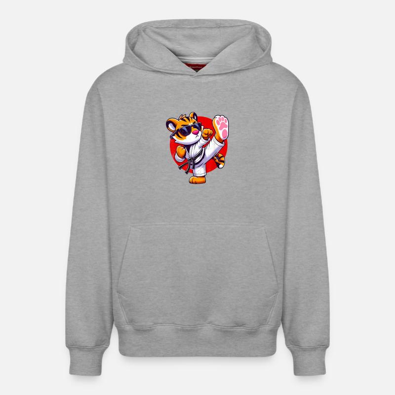 Tigre Karate Style Illustration - Sweat à capuche unisexe décontracté en coton biologique – de SPREAD - gris chiné