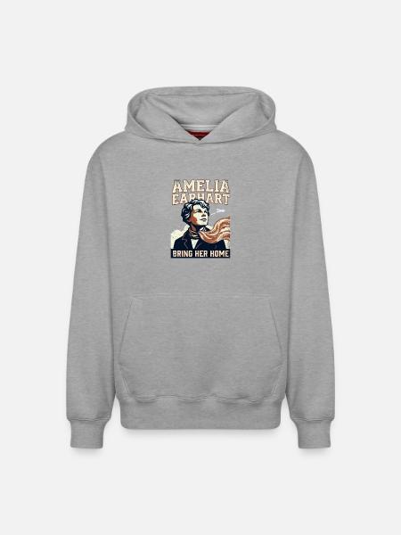 Amelia Earhart – Bring Her Home - Relaxed Unisex Organic Hoodie – by SPREAD - heather grey