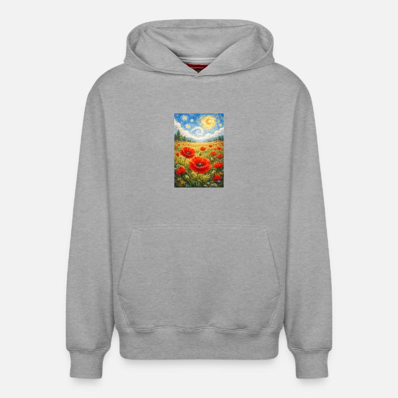 Nuit étoilée de coquelicot - Sweat à capuche unisexe décontracté en coton biologique – de SPREAD - gris chiné