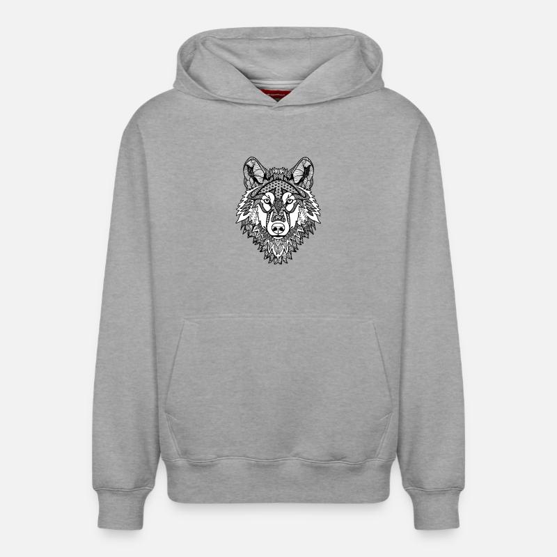 Mandala Loup - Sweat à capuche unisexe décontracté en coton biologique – de SPREAD - gris chiné