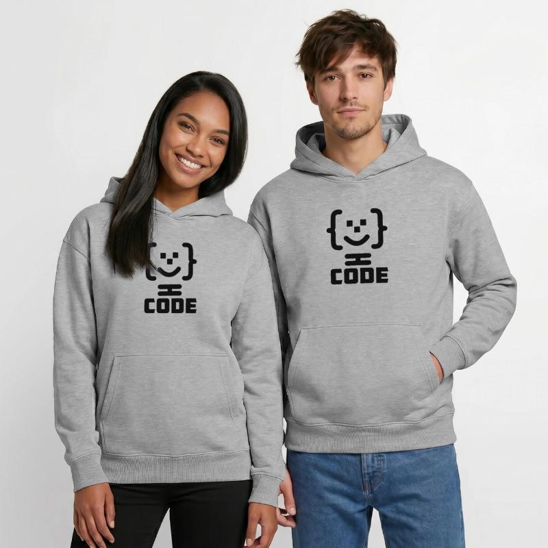 Main programmer code logo with text CODE Relaxed Unisex Organic Hoodie – by SPREAD