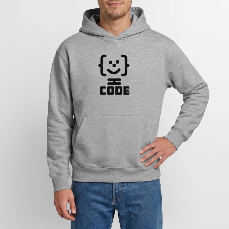 Main programmer code logo with text CODE Relaxed Unisex Organic Hoodie – by SPREAD