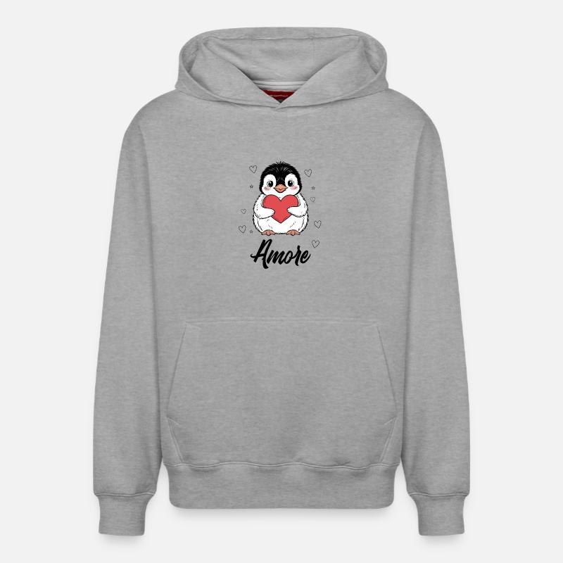 Pingouin mignon avec cœur - Sweat à capuche unisexe décontracté en coton biologique – de SPREAD - gris chiné