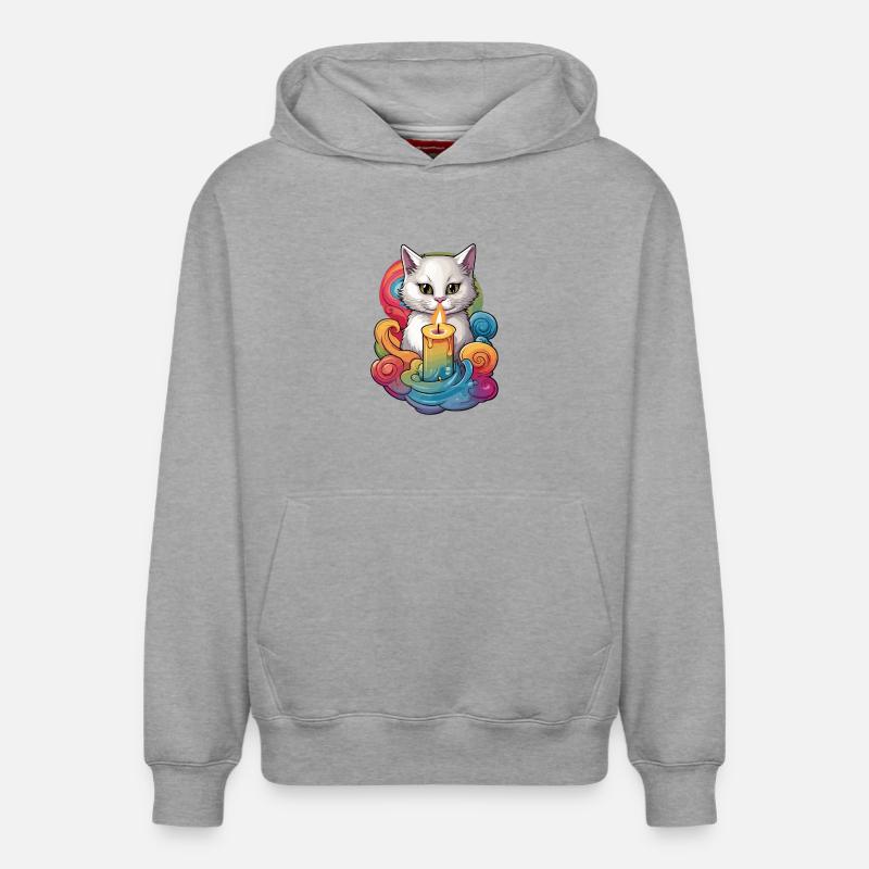 Chat avec bougie - Sweat à capuche unisexe décontracté en coton biologique – de SPREAD - gris chiné