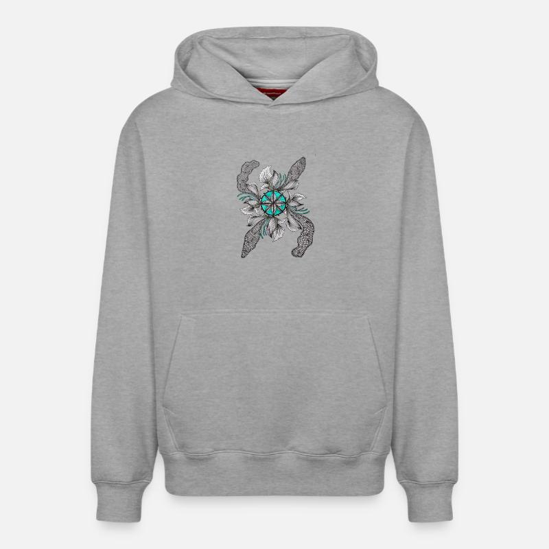 Fleur Étoile Déco Sarcelle - Sweat à capuche unisexe décontracté en coton biologique – de SPREAD - gris chiné