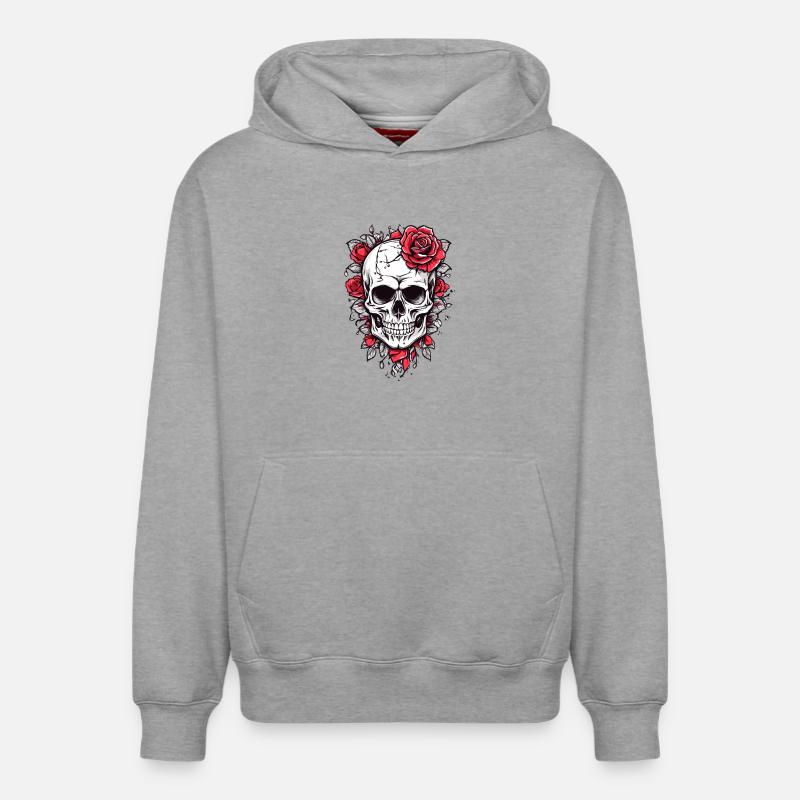 Crâne avec des roses - Sweat à capuche unisexe décontracté en coton biologique – de SPREAD - gris chiné