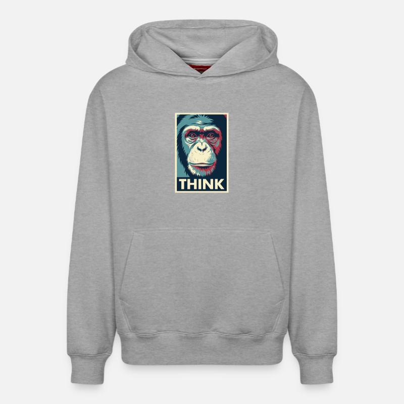 Affiche pop art Monkey Thinking - Sweat à capuche unisexe décontracté en coton biologique – de SPREAD - gris chiné