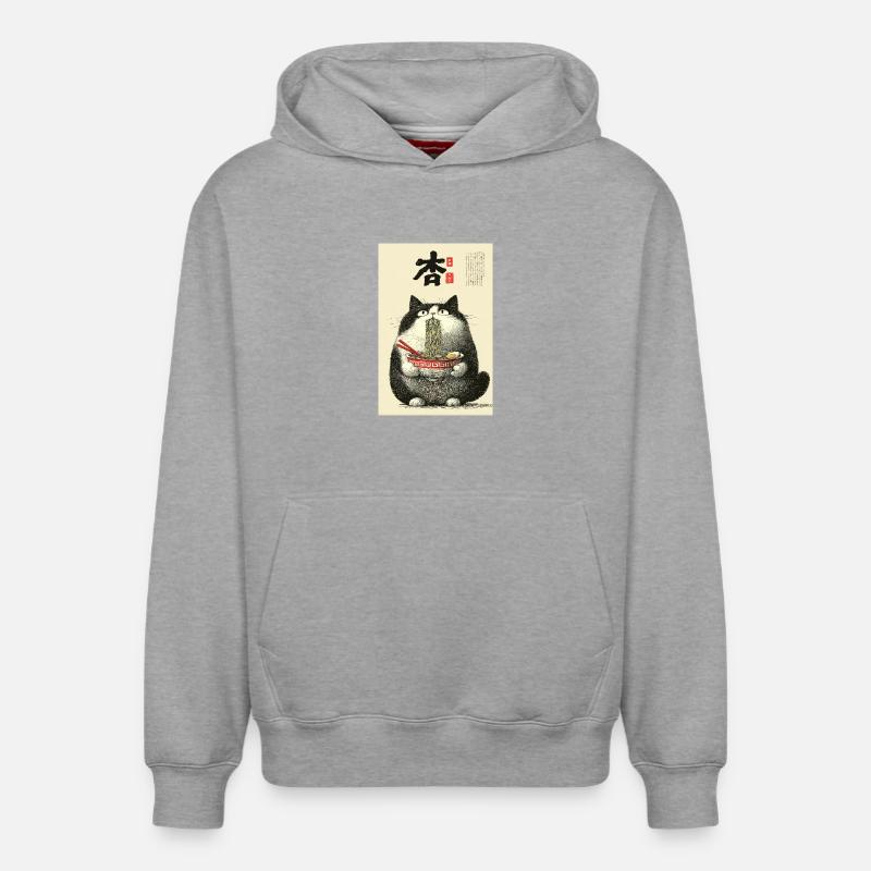 Bol ukiyo-e Noodle Cat - Sweat à capuche unisexe décontracté en coton biologique – de SPREAD - gris chiné