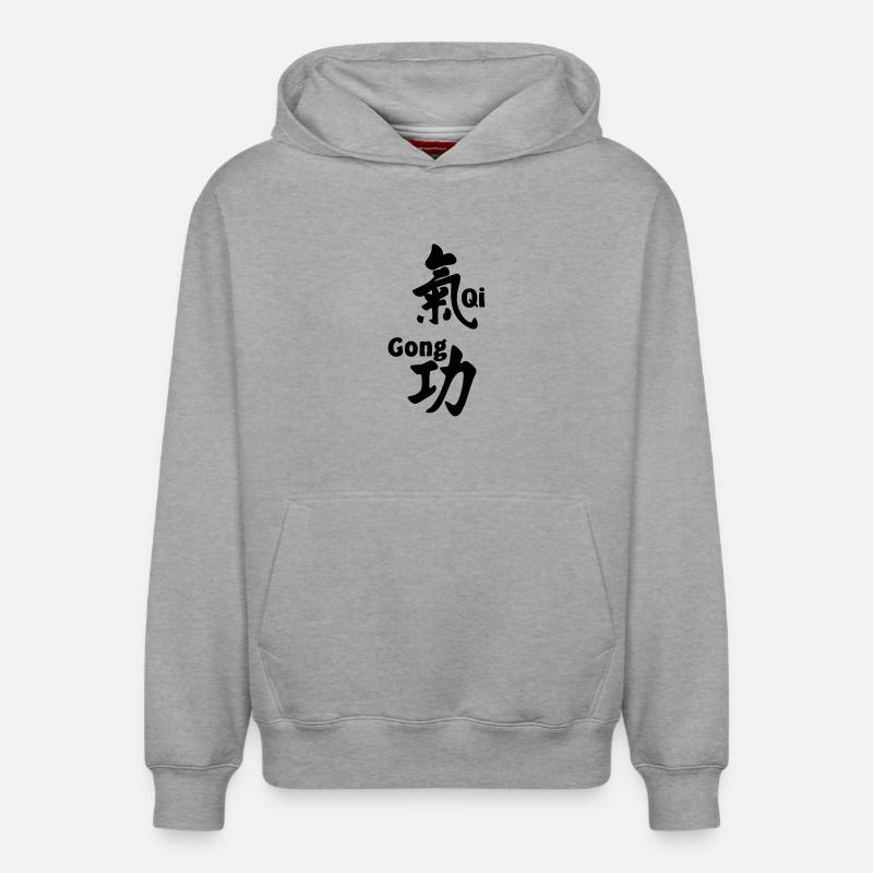 QI gong script with text vertical - Relaxed Unisex Organic Hoodie – by SPREAD - heather grey