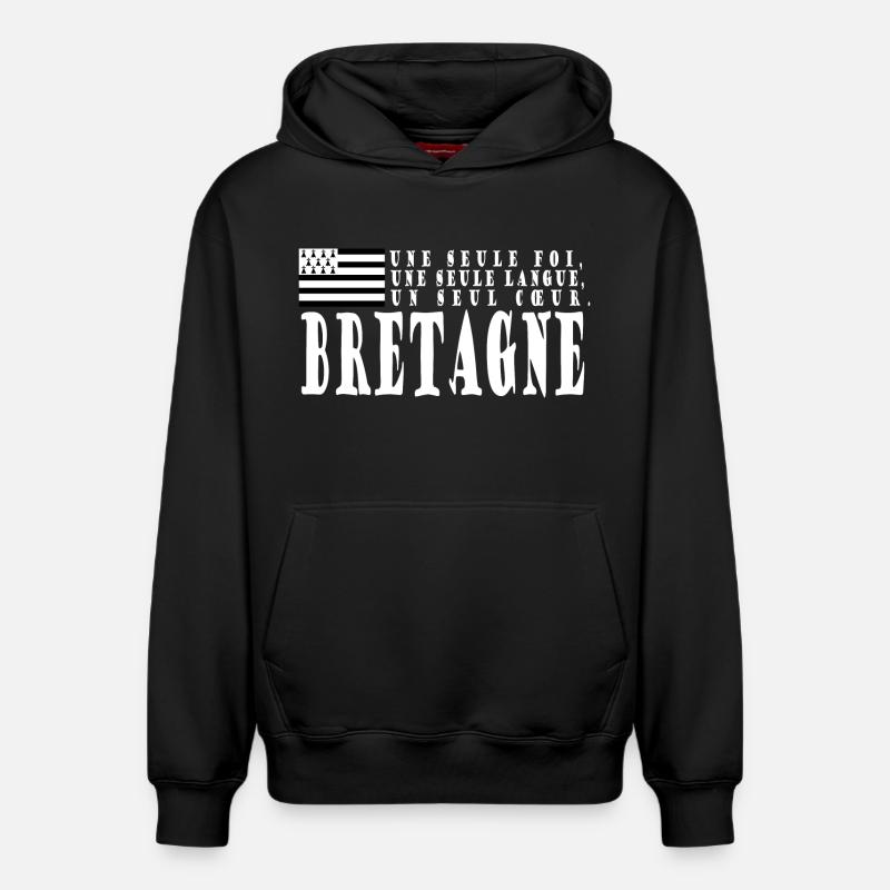 Idée cadeau Bretagne. Proverbe et drapeau Breton - Sweat à capuche unisexe décontracté en coton biologique – de SPREAD - noir