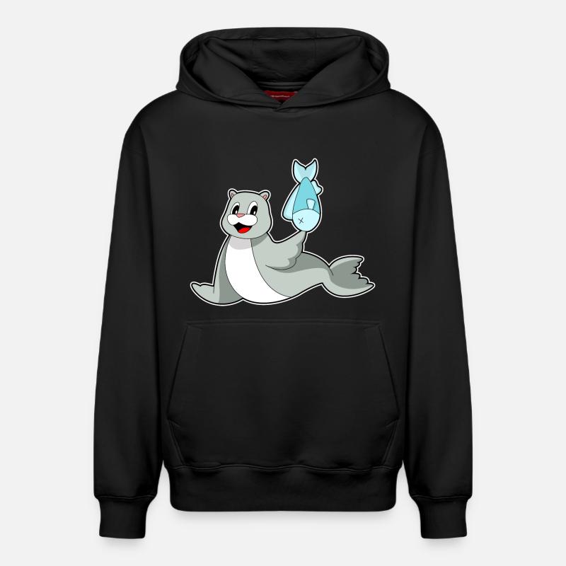 Poisson phoque - Sweat à capuche unisexe décontracté en coton biologique – de SPREAD - noir